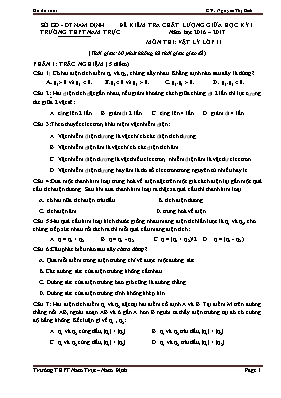 Đề kiểm tra chất lượng giữa học kì I Vật lí lớp 11 - Năm học 2015-2016 - Đoàn Văn Doanh